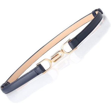 Kvinnors konstläder smala bälte smala PU läder justerbart smalt tunt bälte med metallspänne Kvinnors denimklänning smalt bälte (marinblå)