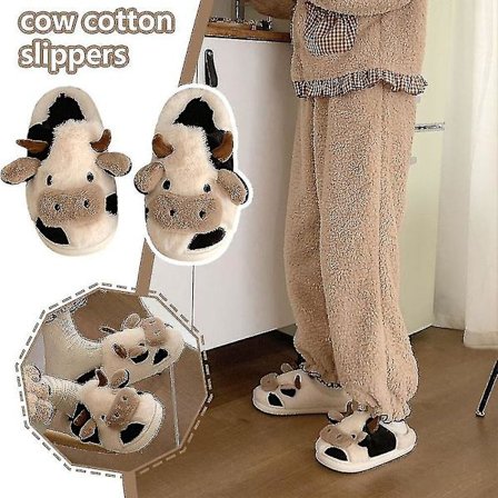 Pörröiset lehmätossut, söpöt lämpimät tossut, mukavat puuvillakengät, eläimen muotoiset slip-on -tossut