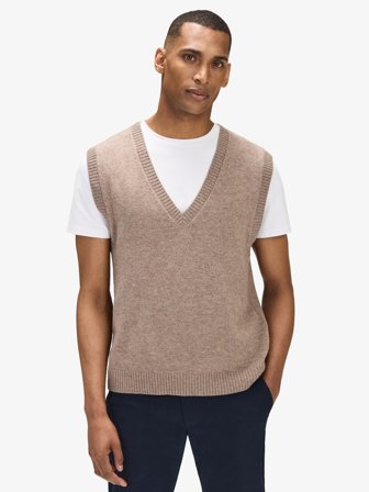 John Henric Men's Beige Cashmere Blend Slipover Leo Size L
