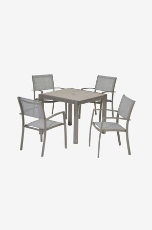 LifestyleGarden - Set med bord 88 cm och 4 karmstolar SOLANA - Grå - Matgrupper - Från Homeroom