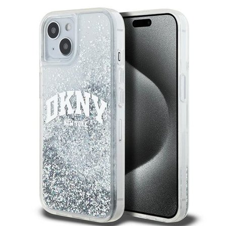DKNY Liquid Glitter Big Logo tapauksessa iPhone 15 / 14 / 13 - valkoinen