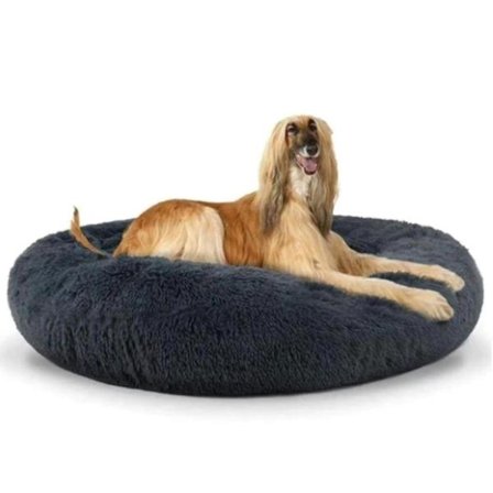 Vaskbar Beroligende Komfortabel Donut-stil Plysj Kjæledyr Katt Eller Hundeseng. 2XL 90cm. Mørk Grå