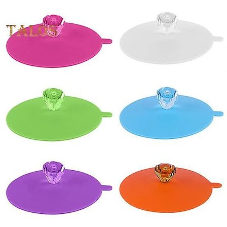 [CA] 6 stk. kopplokk, varmebestandige, multifunksjonelle silikonkopplokk med strassknott for kopper, krus, vinglass, flerfarget