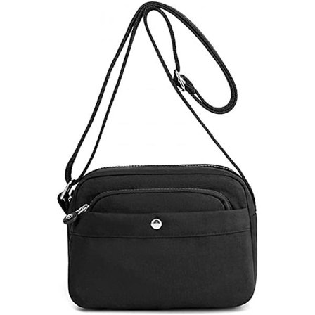 Väskor för kvinnor medelstorlek, axelväska med flera fickor (svart)