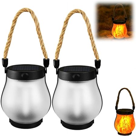 Solcellelanterne med dansende flamme, udendørs flimrende flamme, solcellelanterner, campinglanterne, udendørs lys, solcelle- og USB-C-opladning Wat