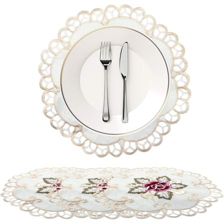 Stof, Bomuldsunderlag 4 stk Runde Åbne Broderede Underlag, ZQKLA