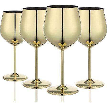Vinglas Set om 4, 18oz Rostfritt Stål Vinglas, Okrossbara & Bärbara Stjälkade Metallvinglas för Utomhus, Resor, Camping och Pool