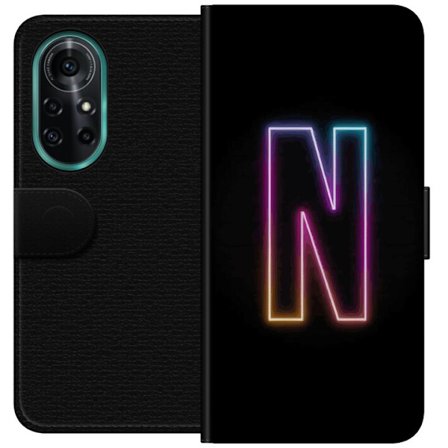 Yhteensopiva Lompakkokotelo Huawei Huawei nova 8 Pro Minimalistinen neonkirjain N värinvaihtuvassa valossa mustaa taustaa vasten