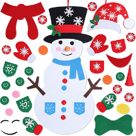 DIY Filt Snögubbe Spelset med 58 st hantverkskit Vägghängande Julgåvor för Jul Vintersemesterfest Dekorationer (Snögubbe) Vit