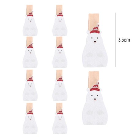 10 kpl Mini Puiset Pyykkipojat Jouluaskartelu Koristeelliset Valokuvapyykkipojat Uusi Vuosi Koti DIY Joulukoriste (FMY) Valkoinen Karhu-10kpl