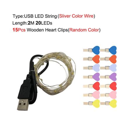 Garland Led 2M 5M 10M USB LED lysstrenge julefe lys til fotoklip String lys Batteridrevet udendørs bryllup 2M 20LEDS Warm White