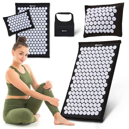 HyperMotion ECO akupressur-måtte i hør med pude – sort/hvid
