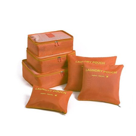 6 stk Oppbevaringsposer Koffert Pakkesett ORANSJE
