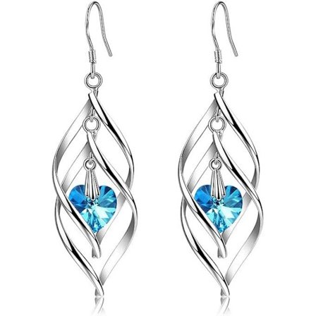 Celtic, Spinner Örhängen, Blå Kristall Hjärtformade Örhängen för Kvinnor, Ocean Heart Långa Örhängen