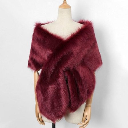 Falsk pels sjal Vinter lang brude sjal VINRØD Wine Red