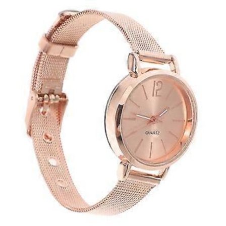 Muodikas naisten kello, ylellinen verkkokuvioinen ranneke, luova kvartsikello, naisten rannekoru, Montre Femme (Ruusukulta)