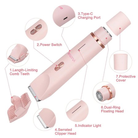 Damebarbermaskine til intimbarbering, pink model: ZB-0236L