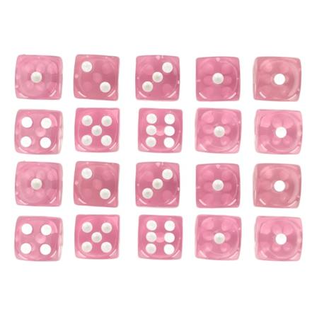 20 stk terningsett 6-sidige gjennomsiktige terninger Avrundede hjørneterninger for brettspill og matematikkundervisning Rosa med hvite flekker