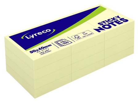 LYRECO Notes 50x40mm 100 blad gul 12/fp - Lyreco - Kontorsmaterial - Notes och Post-It - Notes - Gula