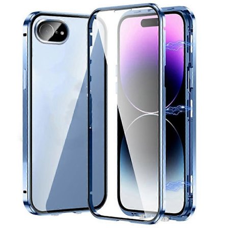Til iPhone 16e Cover Magnetisk Adsorption Dobbeltsidet Hærdet Glas+Metal Telefon Cover med Spænde