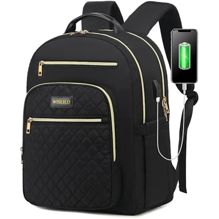 Laptop-ryggsekk - Vattert reise-ryggsekk, arbeidsryggsekk for lærere med USB-port (15,6 tommer svart)