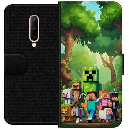 Yhteensopiva Lompakkokotelo OnePlus 7 Pro Jämäkkä pikselöity pelimaailma, jossa vihreät hahmot ja eläimet rehevässä metsäympäristössä