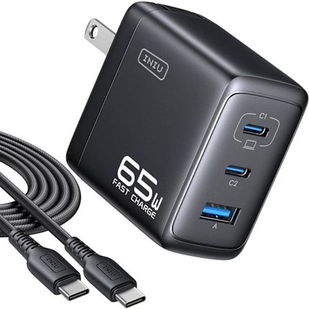 til iPad-oplader, 3-Port 65W PD iPad-oplader Hurtig Opladning med USB C til C Kabel, Kompakt Type C Væglader med Foldbart Stik til iPad Pro Ai