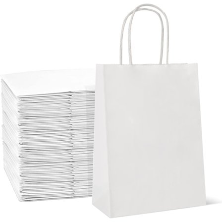 25 stk. Papirsposer, Bæreposer med Stærke Vridhåndtag Kraftposer, Hvide, 27x21x11cm