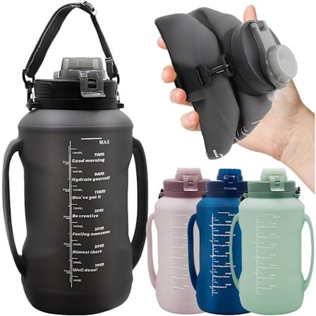 Foldbar Silikone Vandkop med Sugerør, BPA-fri, Egnet til Udendørs Sport Vandflaske (Sort) 1,9 Liter