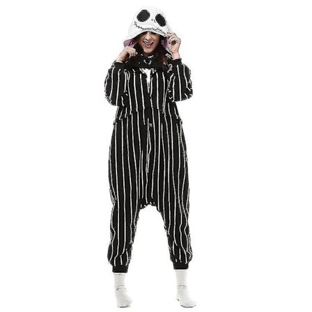 Jack Skellington Costume Full Body Pajamas Halloween Christmas One-piece Kigurumi For Men Women -a