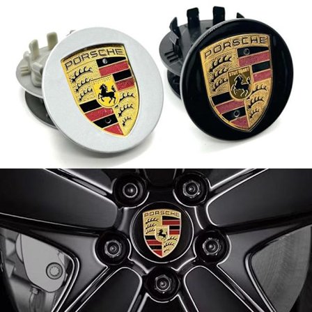 4-pakning - Porsche Sentrumskåper / Hjulkapsel Emblem - Bil 76 mm Svart
