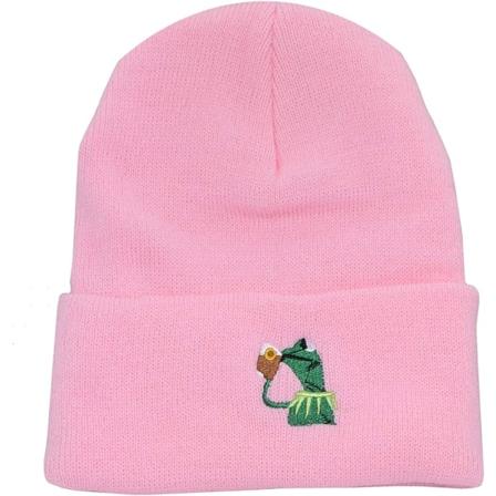 Talvinen Kermit-sammakko teetä siemaileva pipo lämmin pehmeä ylisuuri paksu kaapeli neulottu hattu unisex käännetty kallo neulottu myssyt