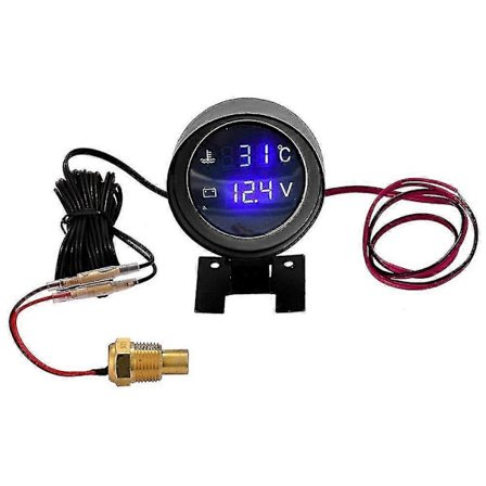 2-i-1 Bilvattentemperaturmätare HD LCD-display Voltmeter Temperaturmätare för fordon - I lager