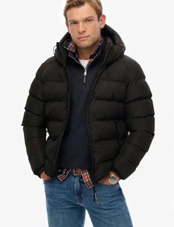 Superdry Hooded Sports Puffer Jacket - Black - XL