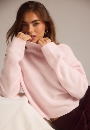 VERO MODA - Vmmirla Ls Highneck Pullover - Pink-a-boo Detail:w. Melange - Kläder - - Bubbleroom