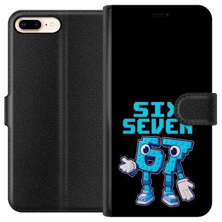 Kompatibelt Plånboksfodral till Apple Apple iPhone 7 Plus Cyberpunkporträtt av en kvinna med färgat hår och futuristiska detaljer, neonaccentuerad