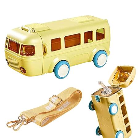 Bärbar vattenkopp i bussform, bilhalmvattenkopp, bussvattenflaska Kawaii bilhalmvattenkopp Yellow