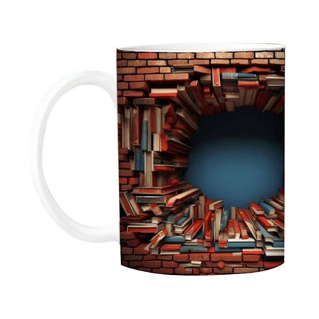 Giyblacko 3D Bokreol Krus 3D Effekt Bøker Krus Kule Bursdags Julegaver Til Ham Henne Hvit Keramisk Krus 11oz[HK]