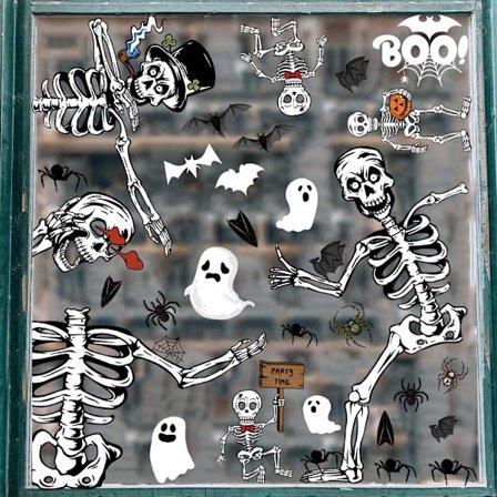 6 Halloween-skjelett-elektrostatiske klistremerker kreative moro