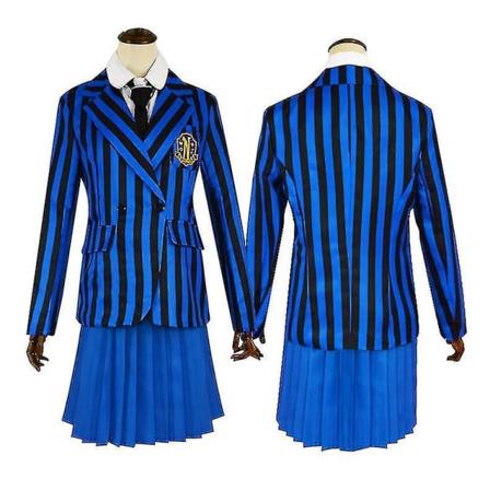 Onsdag Adams Cosplay Anime Kostume Pige 2023 Skoleuniform Kostume Halloween Karneval Fest Udkædning Karakter V Blue XS