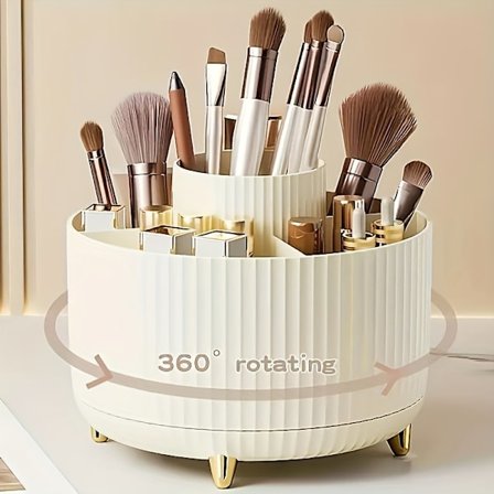 360° Roterende Makeup Organizer - 1 stk. Kosmetikopbevaring i Plast med 5 Rum - Multifunktionel Holder til Børster, Læbestifter