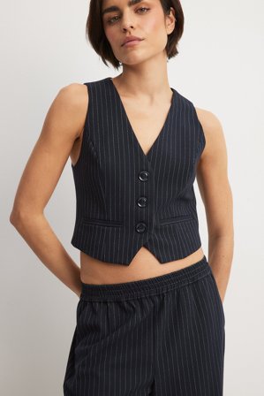 NA-KD Striped Tailored Vest - Blazer vest - Marine blå/Stribet - EU 40