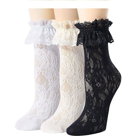 Blonder Soks med Blonderkant Blonder Soks med Ruffler til Kvinder Frillet Ankel Cr