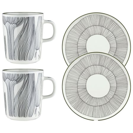 Marimekko Kukat Puhkeavat frokostsett, hvit/grønn/svart' - 'Hvit, svart og grønn