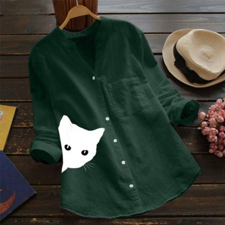 Pocket Stand -up Neck Kort-ärmad Bomull Och Linne Casual Lo