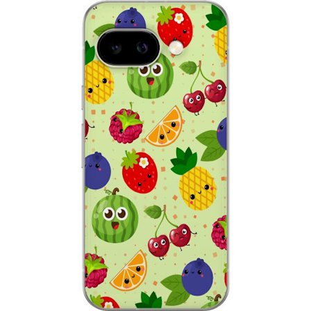 Kompatibel Mobilcover til Google Pixel 9a Farverig frugtblanding med ananas, jordbær, melon, kirsebær og blåbær legende design med sommer energi