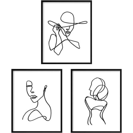 3 kpl julistetta Minimalistinen viiva taidetulosteet Abstrakti viiva seinä taideteos Taidejuliste Vedenpitävä Mustavalkoinen kasvopiirustusmaalaukset 