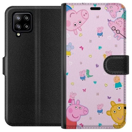 Kompatibelt Lommeboketui til Samsung Galaxy A42 5G Peppa Gris med en baby i armene, mamma gris motiv i fargerik og myk barneillustrasjon med hjerter
