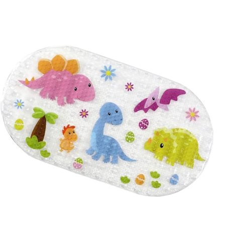 Barnbadmatta Maskintvättbar Antibakteriell Latex Ftalatfri Badkarsmatta med Avloppshål och Sugkoppar Badmatta (Dinosaurie, 39 x 69