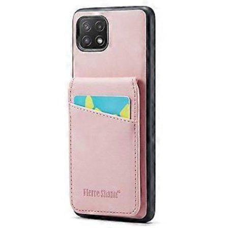 FIERRE SHANN Anti-drop Cover Kompatibel Med Samsung Galaxy A22 5G (EU Version) Kortpladser PU Læder+TPU Telefon Støtte Cover(Pink)